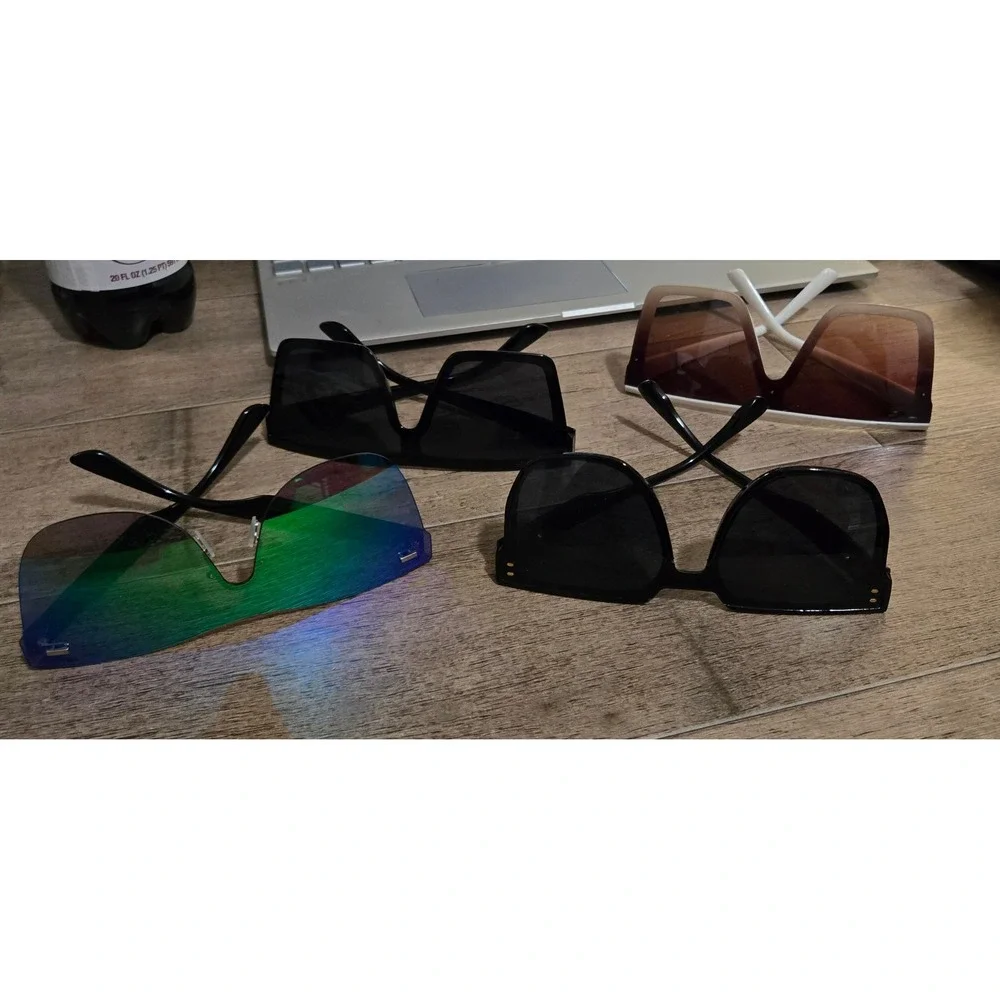 Fashion Sunglasses Bundle 4 Pairs Oversized Rimless Square Geometric Multi Color
